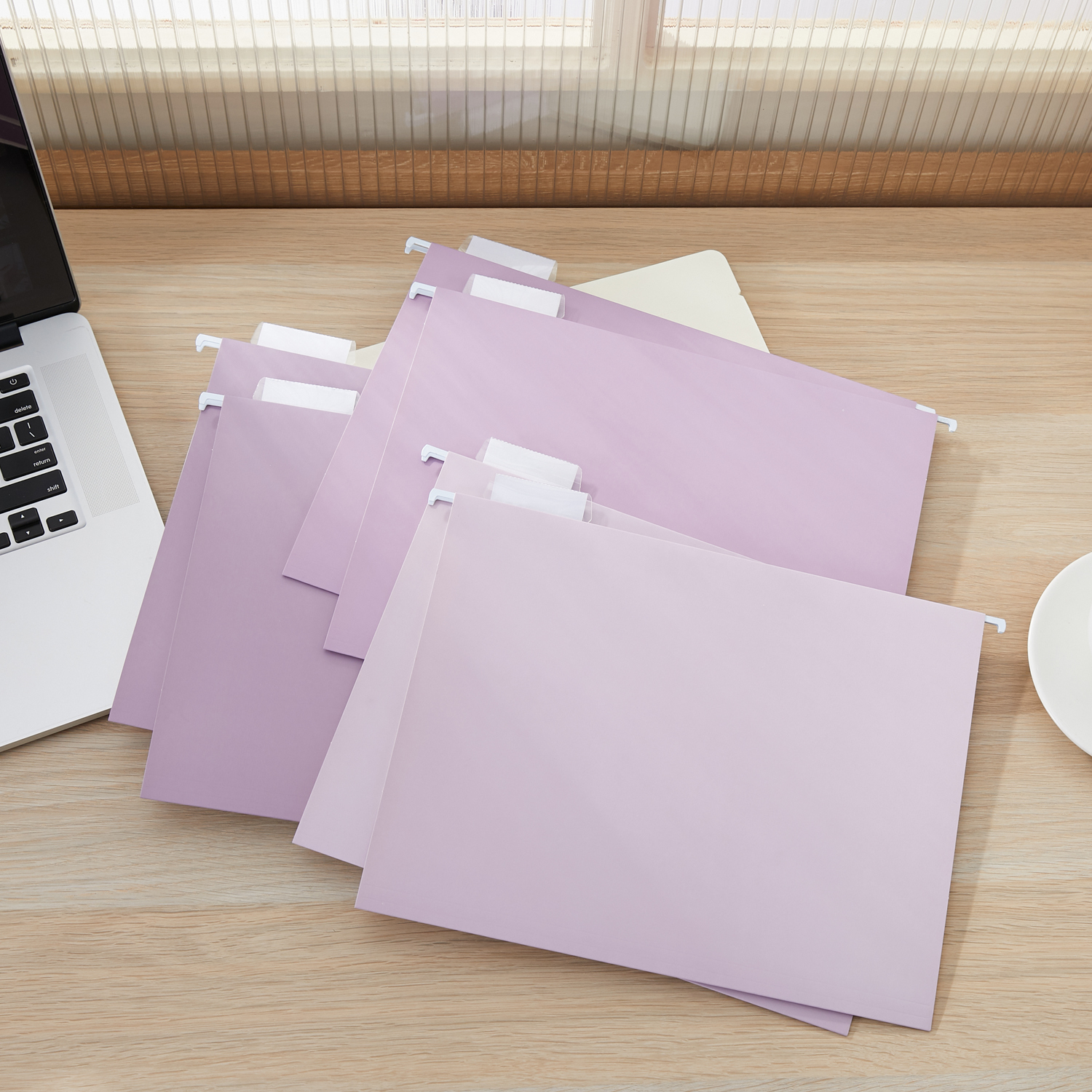 Y YOMA 6 Pack Gradient Hanging File Folders Letter Size Decorative Hanging Folder Pretty File Folder Organizer for Filing Cabinet Office Home with 1/5-Cut Adjustable Tabs, Dusty Purple