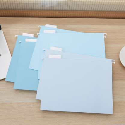 Y YOMA 6 Pack Gradient Hanging File Folders Letter Size Decorative Hanging Folder Pretty File Folder Organizer for Filing Cabinet Office Home with 1/5-Cut Adjustable Tabs, Lake Blue