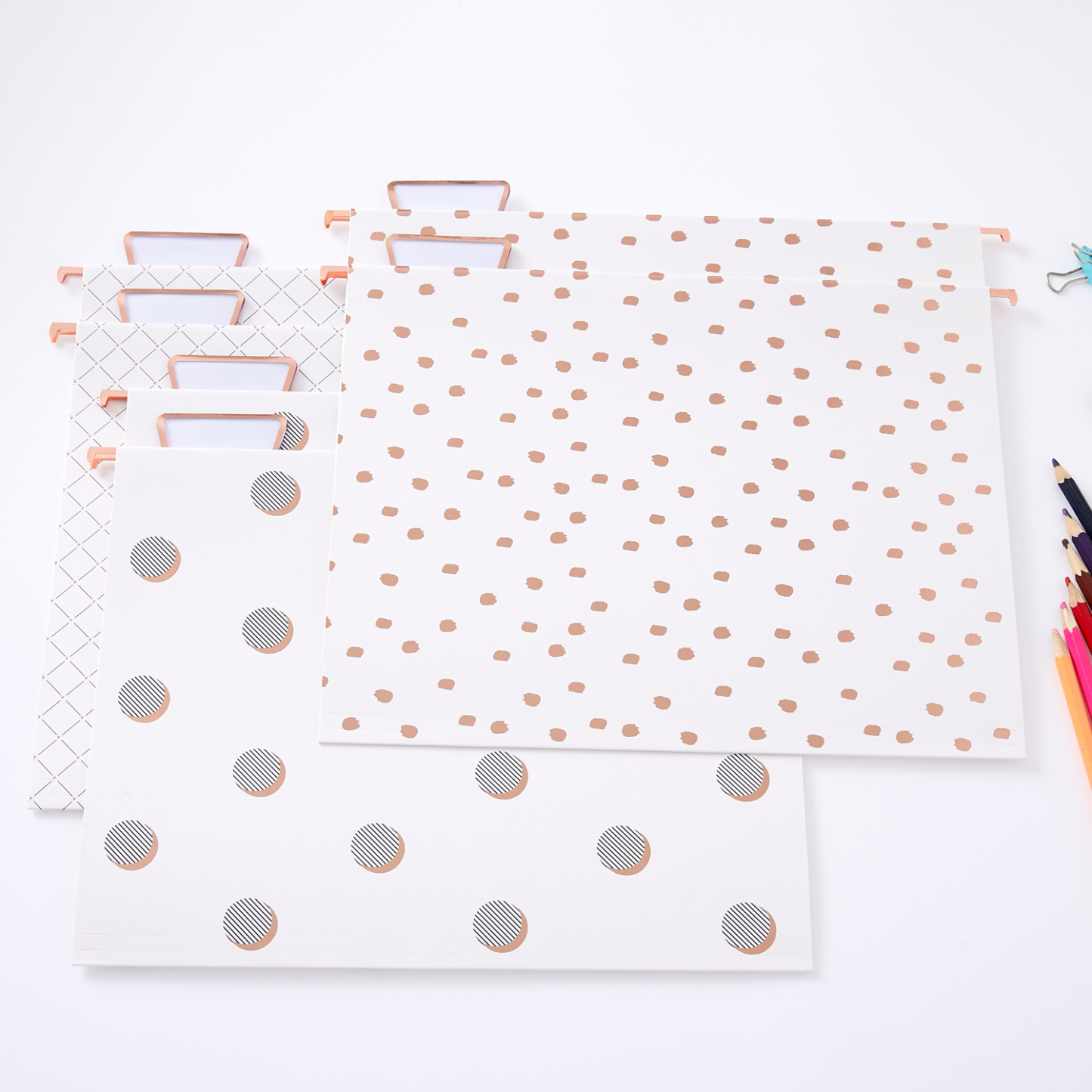 Y YOMA 12 Pack Rose Gold Hanging File Folders Letter Size Decorative File Folder Cute Pretty Hanging Folder Organizer for Filing Cabinet Office Home with 1/5-Cut Adjustable Tabs, 3 Gold Foil Design