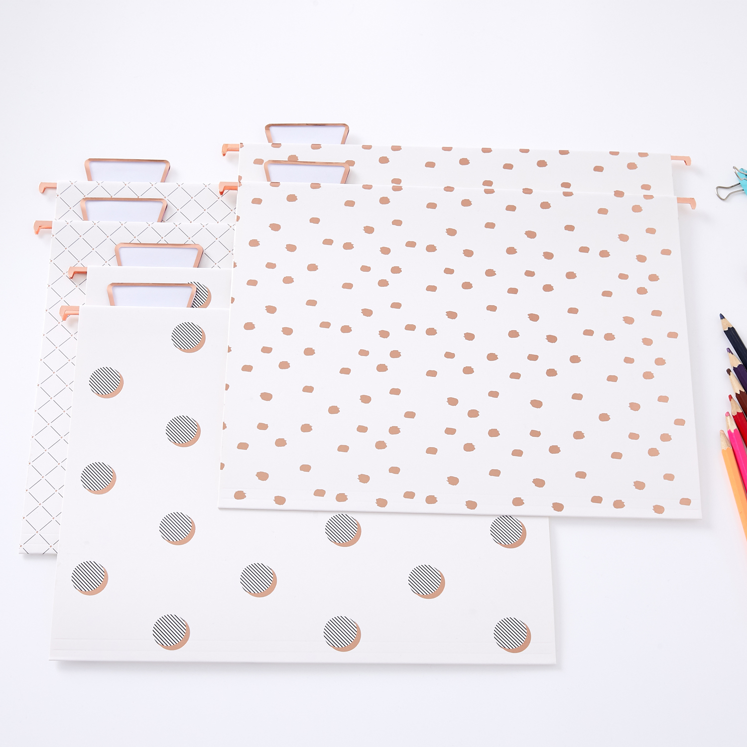 Y YOMA 12 Pack Rose Gold Hanging File Folders Letter Size Decorative File Folder Cute Pretty Hanging Folder Organizer for Filing Cabinet Office Home with 1/5-Cut Adjustable Tabs, 3 Gold Foil Design