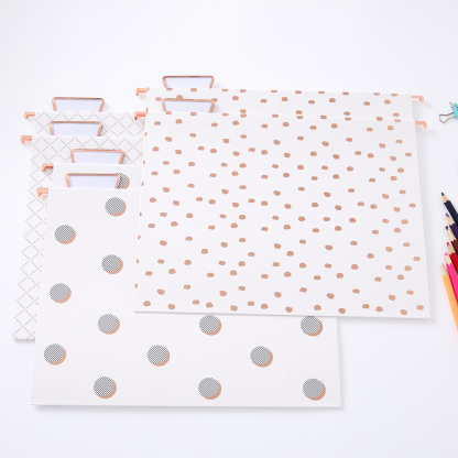 Y YOMA 12 Pack Rose Gold Hanging File Folders Letter Size Decorative File Folder Cute Pretty Hanging Folder Organizer for Filing Cabinet Office Home with 1/5-Cut Adjustable Tabs, 3 Gold Foil Design