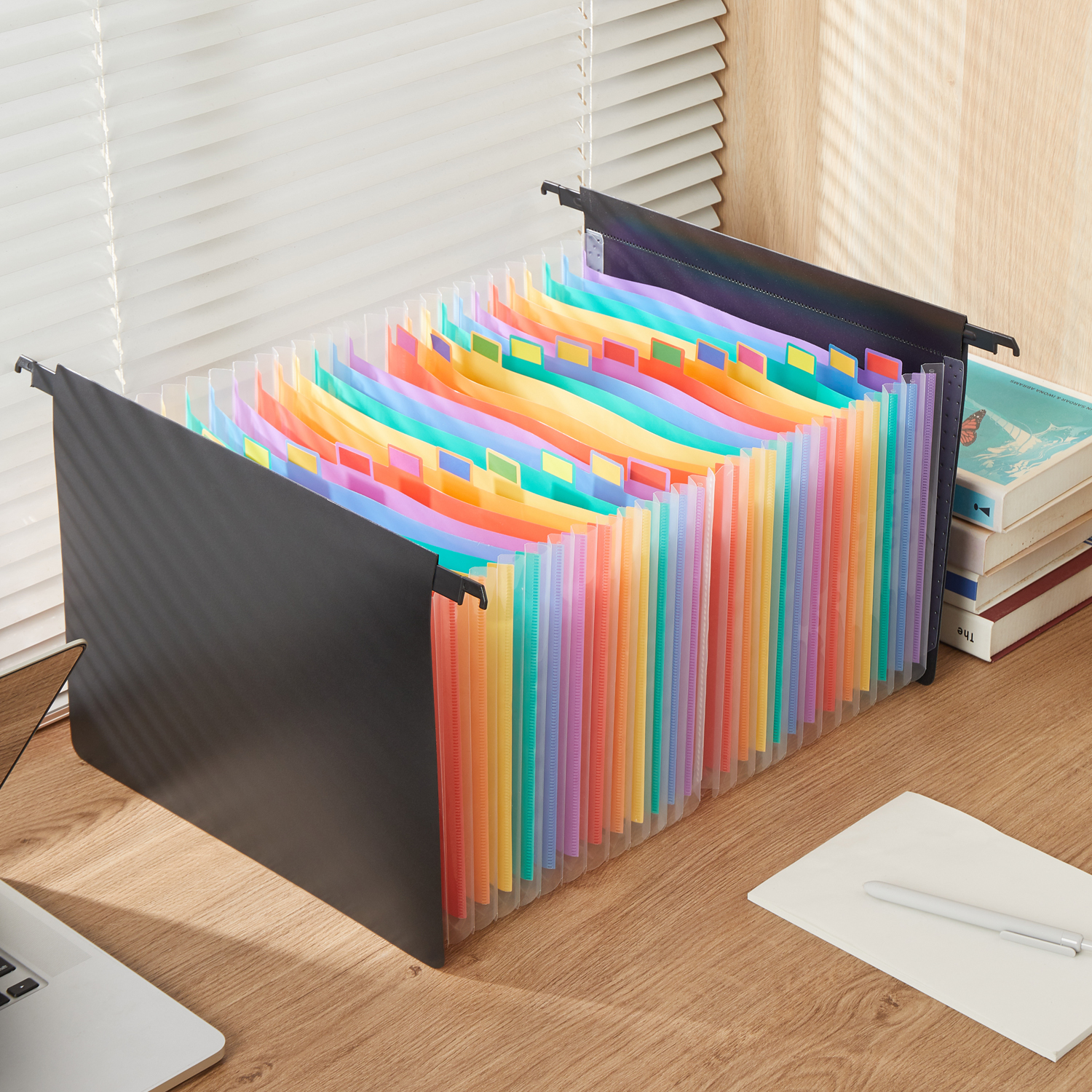 Y YOMA Legal Size - Plastic Expanding Hanging File Folders with 25 Accordion Pockets | Hook Removable Waterproof Extra Capacity for Bulky Files in School Home Office, 1 Pack