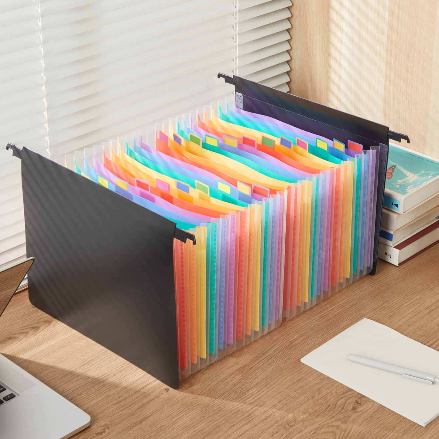 Y YOMA Legal Size - Plastic Expanding Hanging File Folders with 25 Accordion Pockets | Hook Removable Waterproof Extra Capacity for Bulky Files in School Home Office, 1 Pack