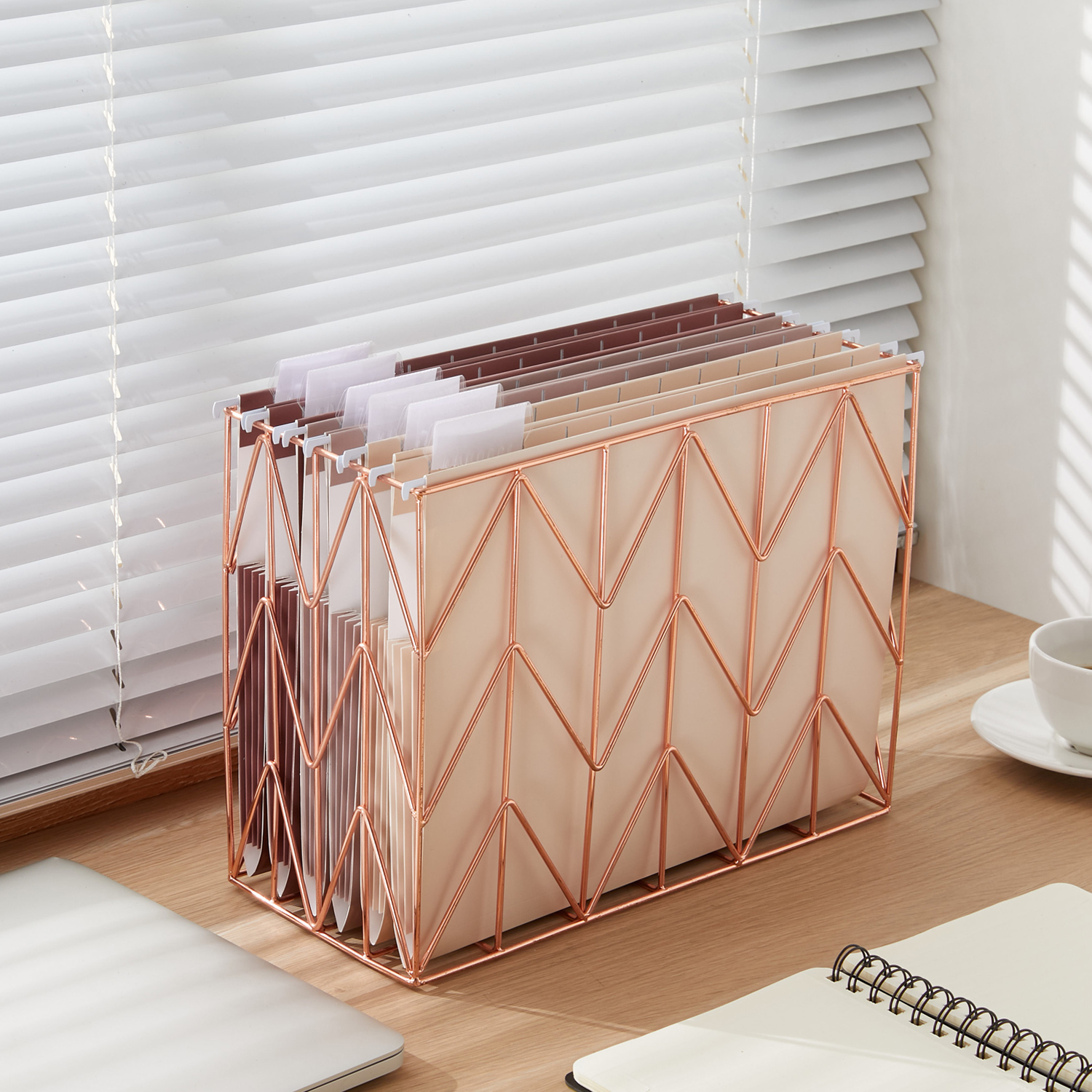 Y YOMA 6 Pack Extra Capacity Hanging File Folders Letter Size Accordion Decorative File Folder Cute Colored Hanging Folder Organizer for Office Home with 1/5-Cut Adjustable Tabs, Mocha Color