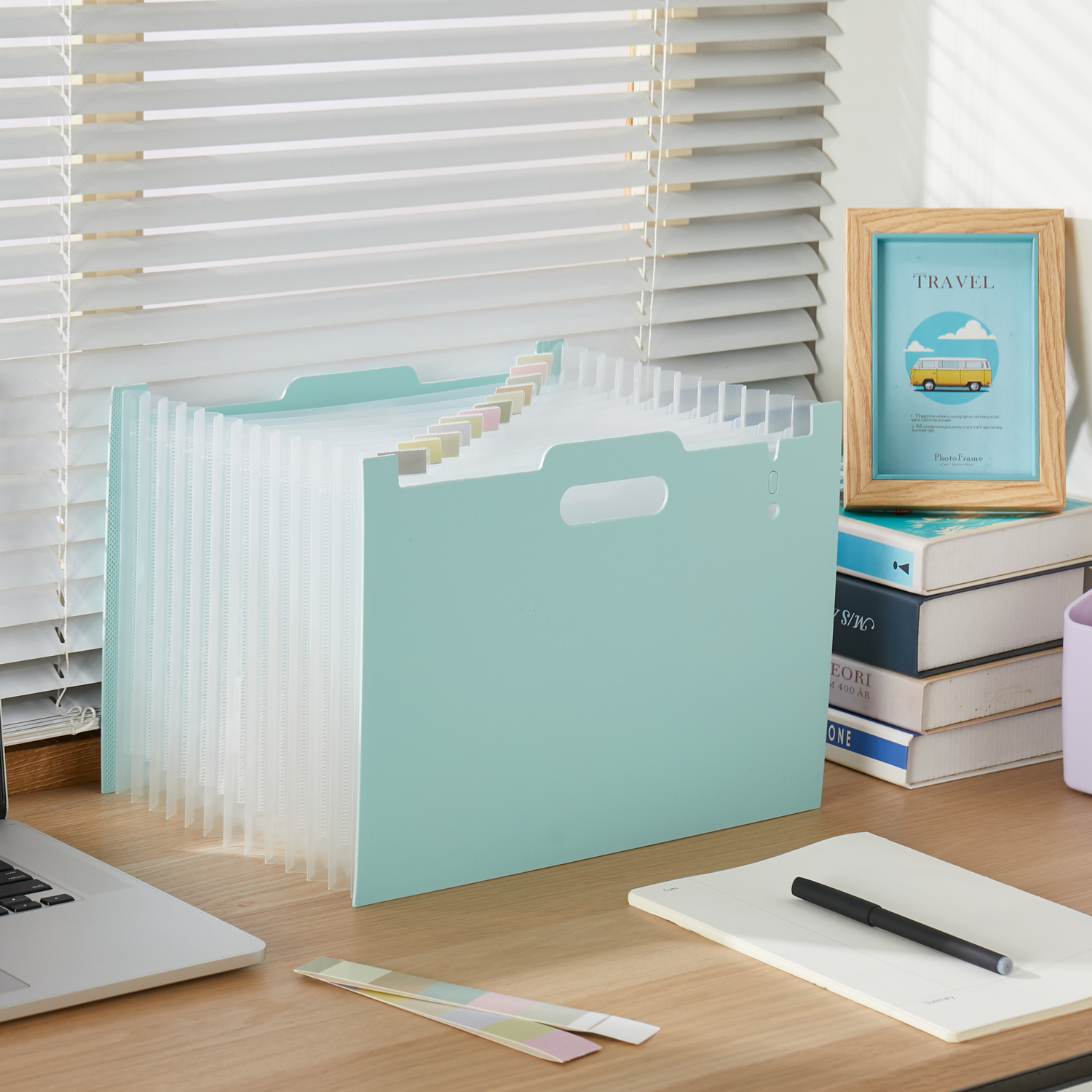 Y YOMA 2 Pack Accordion File Organizer with Handle 12 Pockets Expanding File Folder with Removable Tabs for A4 Letter Size Paper Plastic Filing Organizer Document Bill Receipt Holder, Mint Green