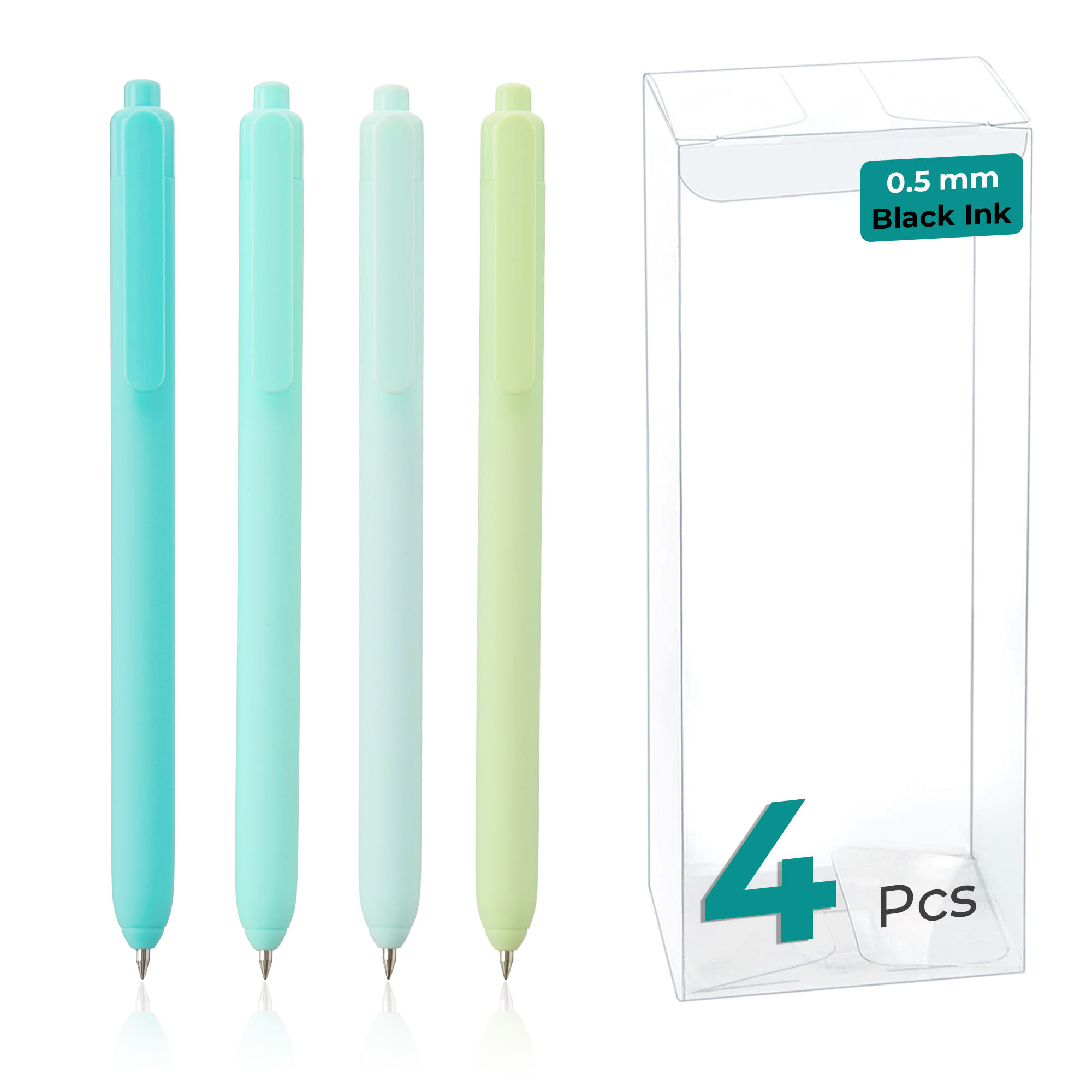 Y YOMA 4 Pcs Fine Point 0.5mm Gel Pen Black Ink Retractable Ballpoint Pen Smooth Writing Quick Dry Gel Pens Cute Aesthetic Pen Pastel Refillable Pen for School Home Office Supplies, Teal Blue