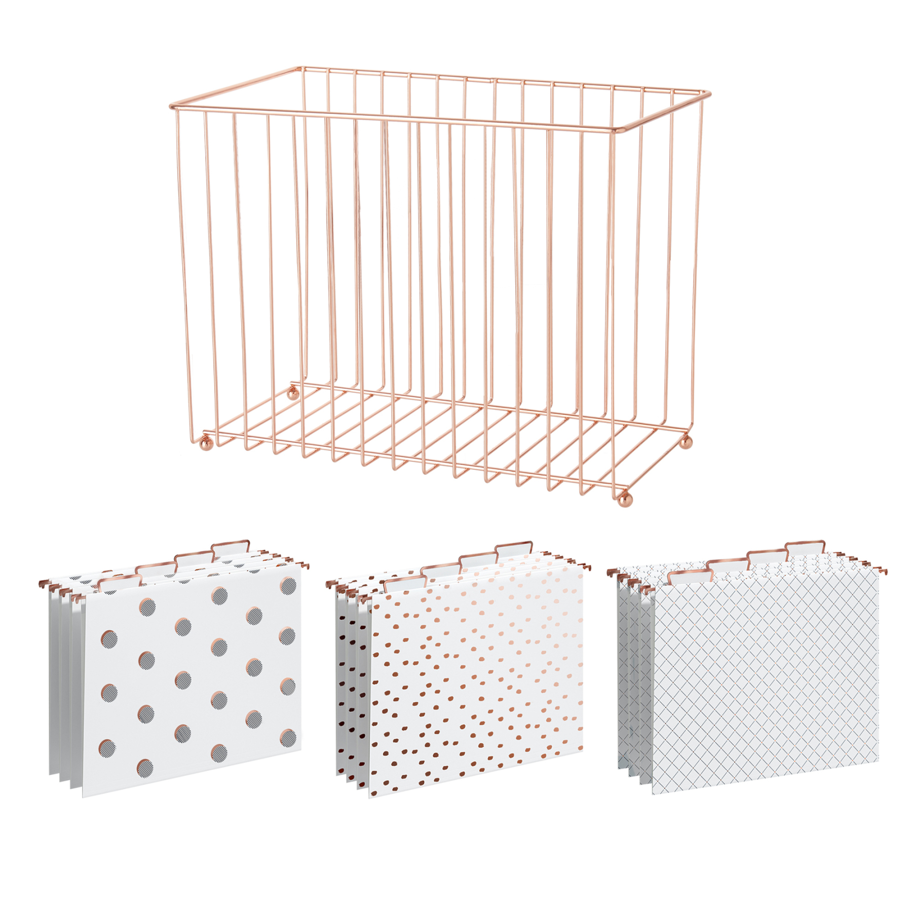 Y YOMA 1 Pack Rose Gold Desktop Hanging File Organizer | 12 Pack Rose Gold Hanging File Folders with Tabs & Insert | Letter Size Metal File Kit for Desk Home Office, I Shaped