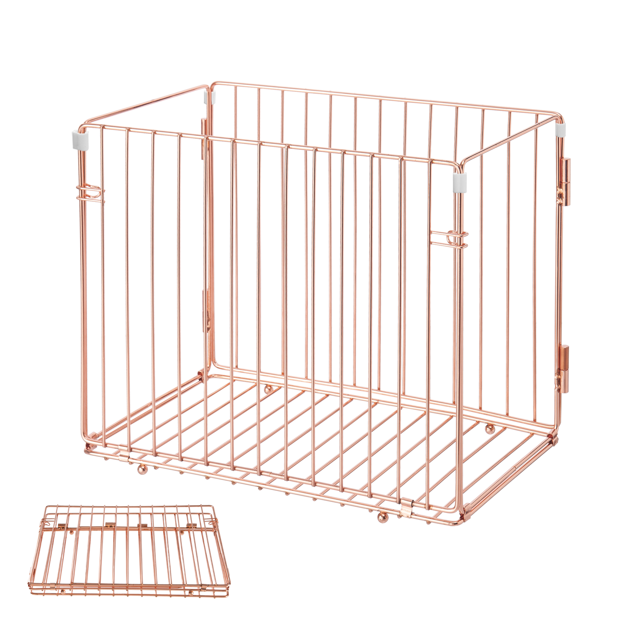 Y YOMA Hanging File Organizer, Letter Size Desk File Crate, Foldable Rose Gold Metal Storage Box for Home Office, 1 Pack