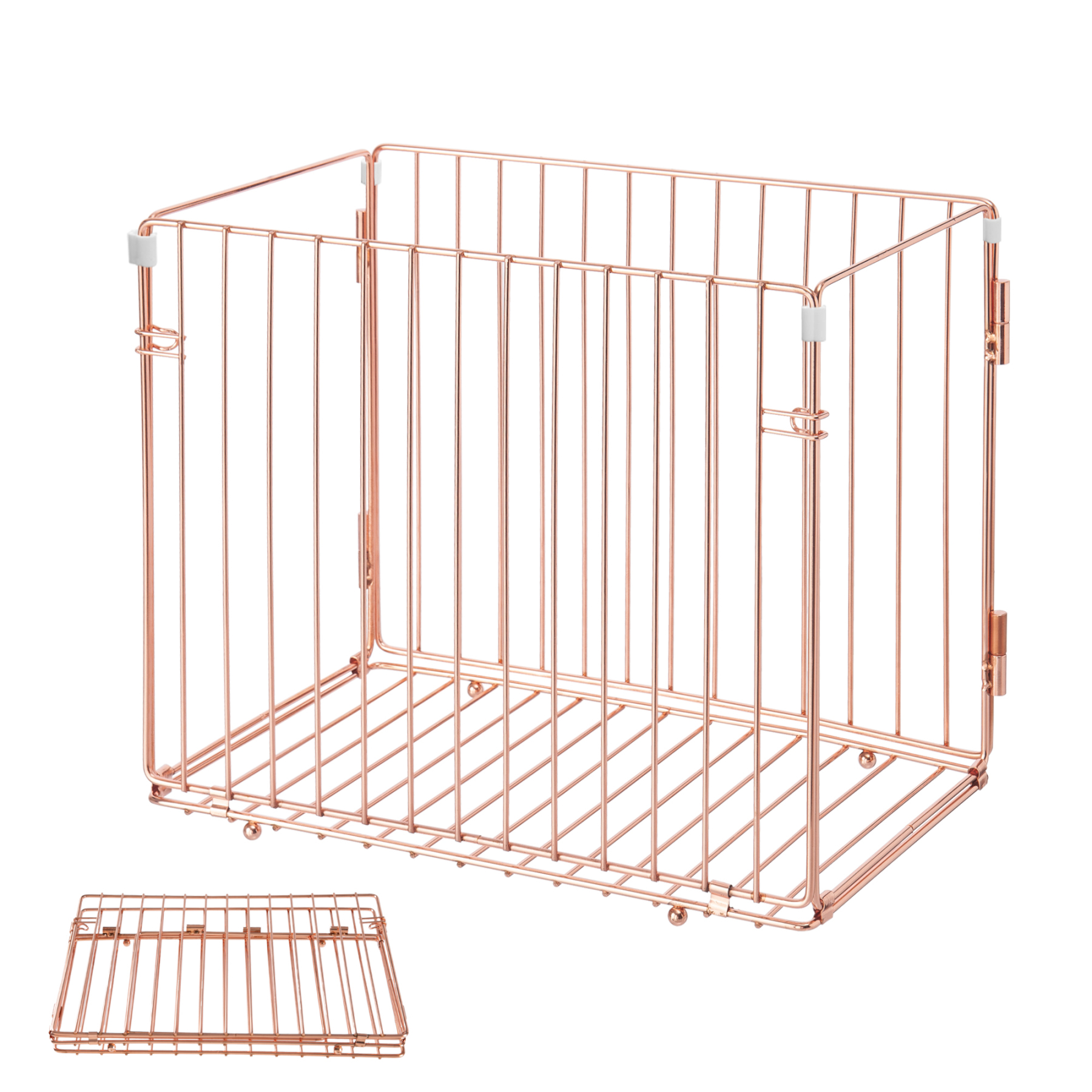 Y YOMA Hanging File Organizer, Letter Size Desk File Crate, Foldable Rose Gold Metal Storage Box for Home Office, 1 Pack