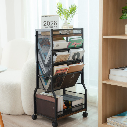 Y YOMA 8-Tier Rolling File Cart with Lockable Wheels, Dual-Sided Storage Organizer and Bookshelf, Easy Assembly Space-Saving Cart for Home, Office & Classroom