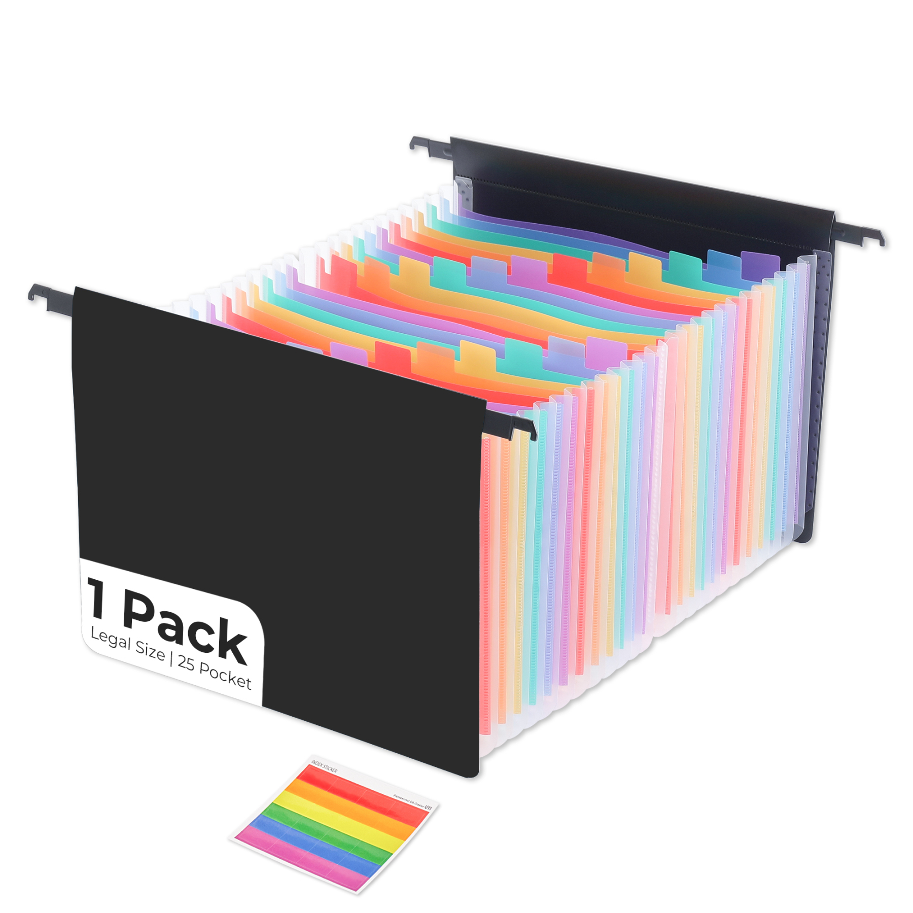 Y YOMA Legal Size - Plastic Expanding Hanging File Folders with 25 Accordion Pockets | Hook Removable Waterproof Extra Capacity for Bulky Files in School Home Office, 1 Pack