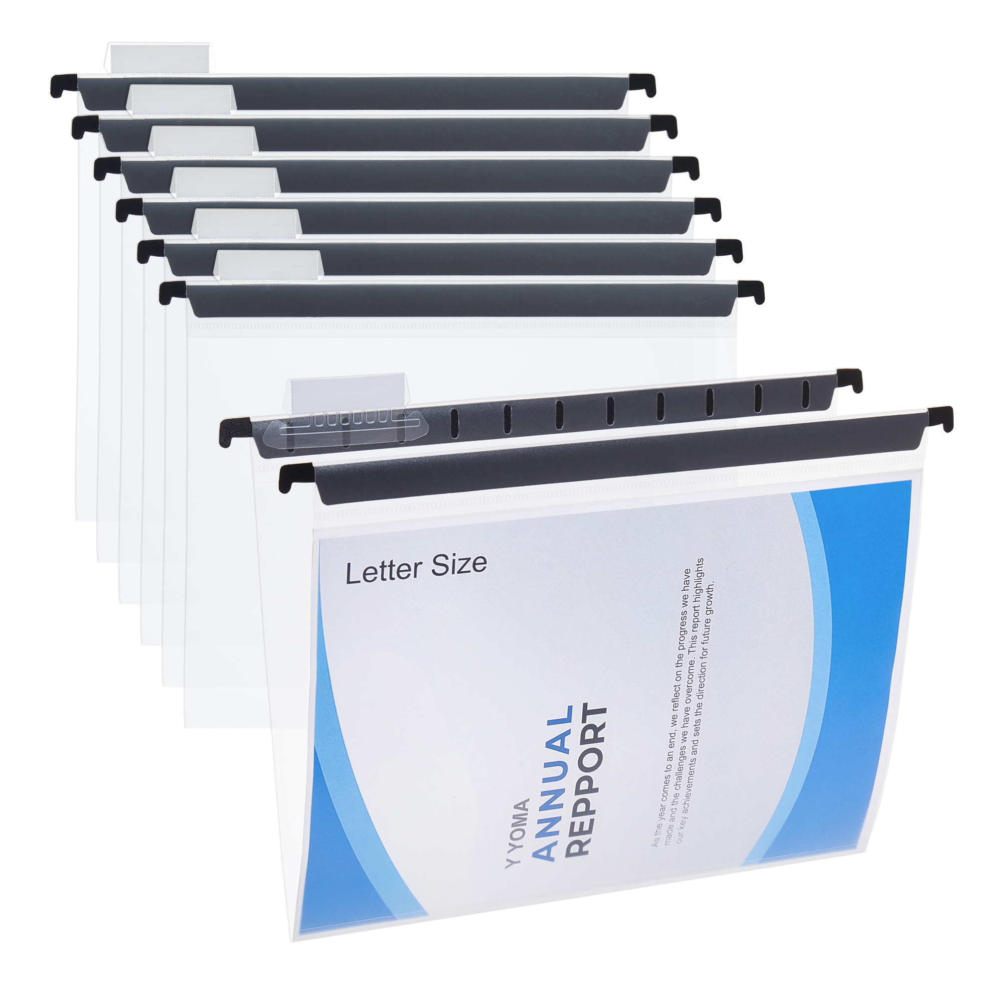 Y YOMA Plastic Hanging File Folders, Letter Size, 1” Expansion, 12 Pack Clear Reinforced Hanging Folders with Tabs Transparent Waterproof for Filing Cabinet Bulky Files Home Office 
