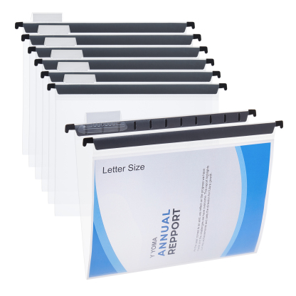 Y YOMA Plastic Hanging File Folders, Letter Size, 1” Expansion, 12 Pack Clear Reinforced Hanging Folders with Tabs Transparent Waterproof for Filing Cabinet Bulky Files Home Office 