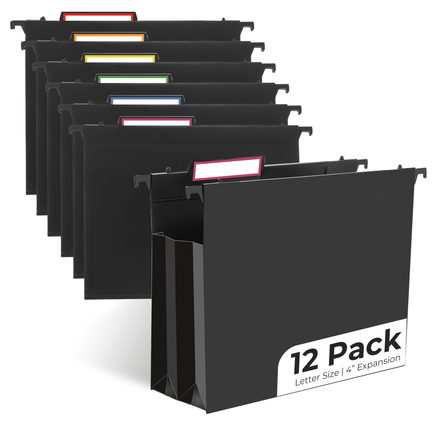 Y YOMA Plastic Extra Capacity Hanging File Folder, Letter Size, 4” Expansion, 6 Pack Black Reinforced Expanding Hanging Folders with Tabs, Heavy Duty Waterproof Accordion for Bulky Files