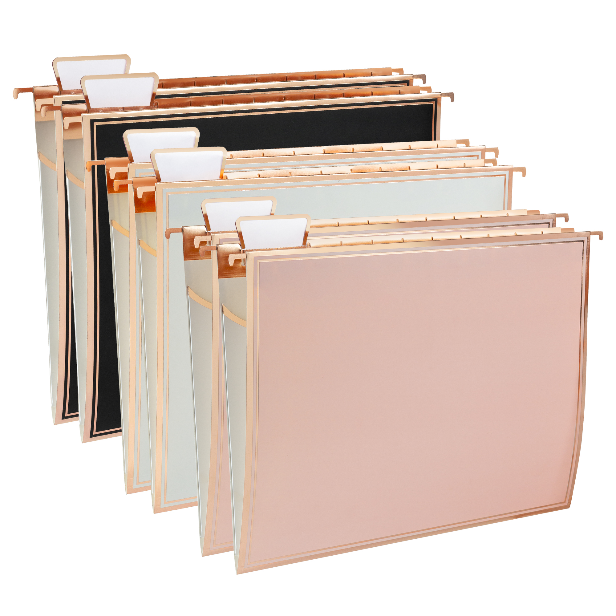 Y YOMA 6 Pack Rose Gold Hanging File Folders with Pocket Letter Size Decorative File Folder Cute Pretty Hanging Folder for Office Home School with 1/5-Cut Adjustable Tabs, Inner Storage Pockets
