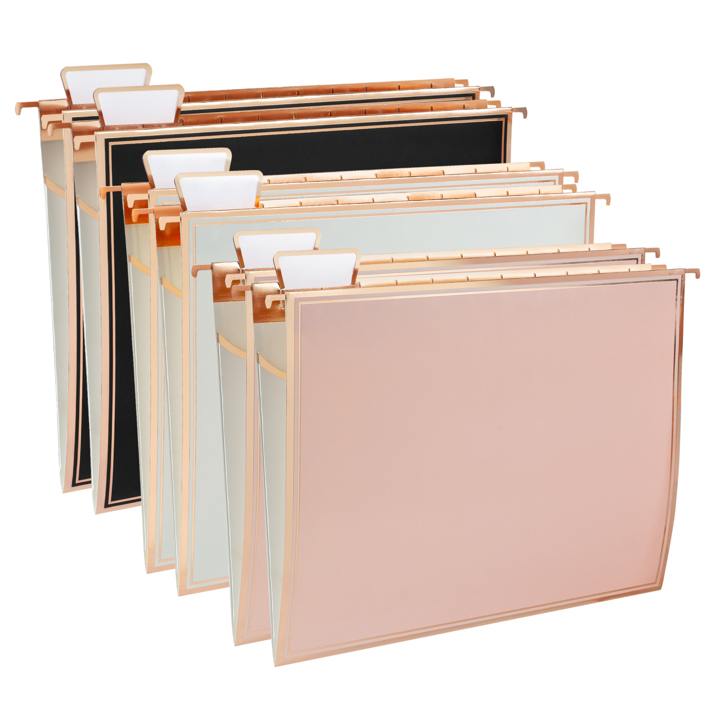 Y YOMA 6 Pack Rose Gold Hanging File Folders with Pocket Letter Size Decorative File Folder Cute Pretty Hanging Folder for Office Home School with 1/5-Cut Adjustable Tabs, Inner Storage Pockets