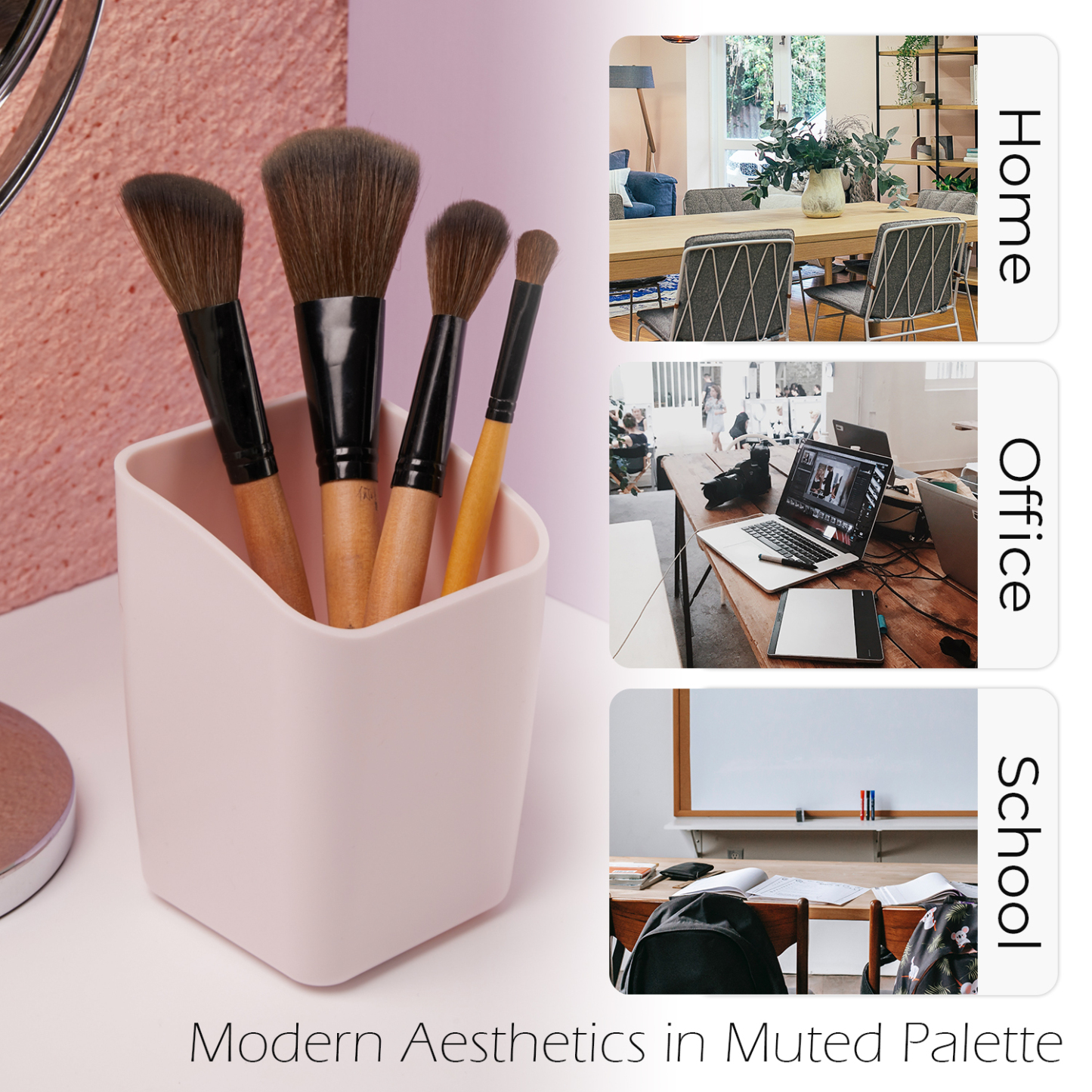 Y YOMA 1 Pack Pen Holder for Desk Cute Plastic Pencil Cup Pen Container Square Organizer Modern Aesthetic Design Desktop Storage Solution for Pens, Pencils, Marker, Makeup Brush, Morandi Red