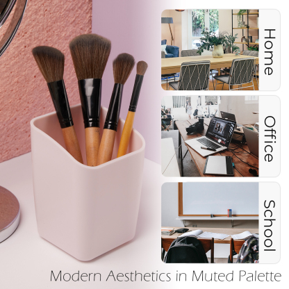 Y YOMA 1 Pack Pen Holder for Desk Cute Plastic Pencil Cup Pen Container Square Organizer Modern Aesthetic Design Desktop Storage Solution for Pens, Pencils, Marker, Makeup Brush, Morandi Red