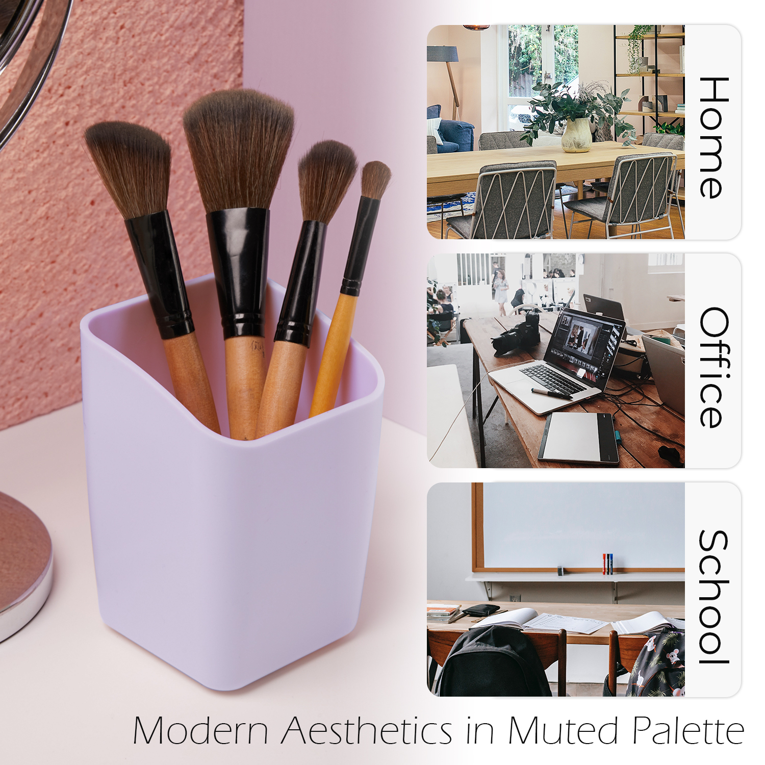 Y YOMA 1 Pack Pen Holder for Desk Cute Plastic Pencil Cup Pen Container Square Organizer Modern Aesthetic Design Desktop Storage Solution for Pens, Pencils, Marker, Makeup Brush,  Morandi Purple