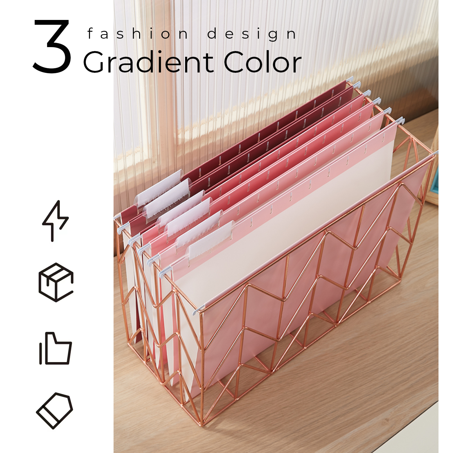 Y YOMA 6 Pack Gradient Hanging File Folders Letter Size Decorative Hanging Folder Pretty File Folder Organizer for Filing Cabinet Office Home with 1/5-Cut Adjustable Tabs, Cute Pink
