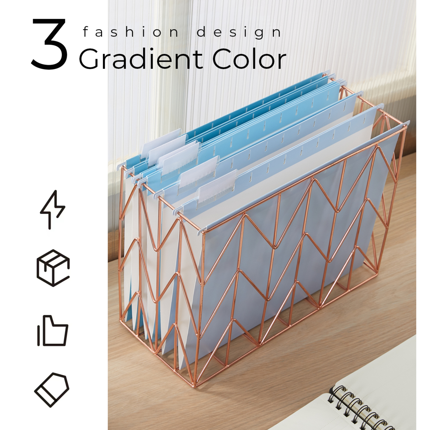 Y YOMA 6 Pack Gradient Hanging File Folders Letter Size Decorative Hanging Folder Pretty File Folder Organizer for Filing Cabinet Office Home with 1/5-Cut Adjustable Tabs, Lake Blue