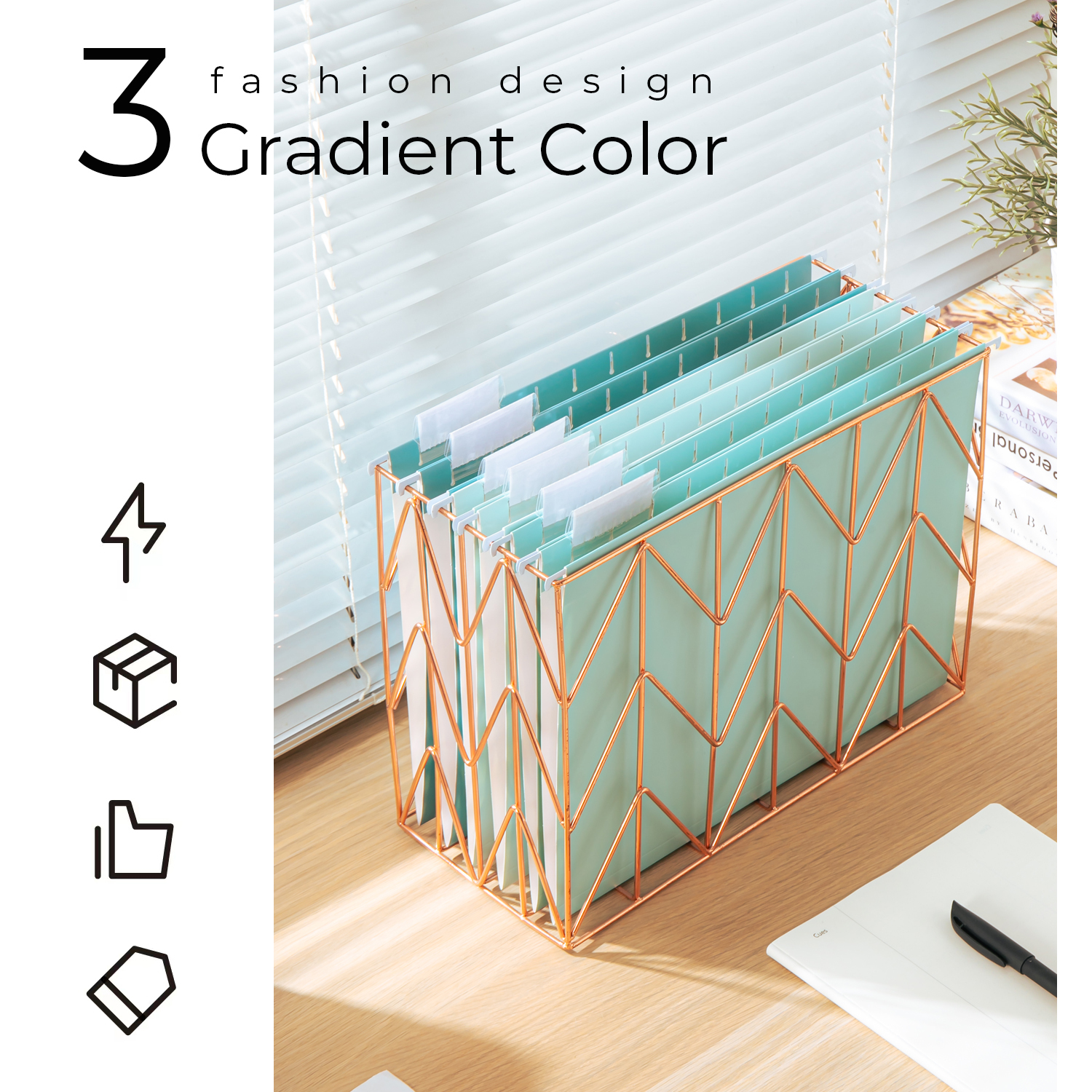 Y YOMA 6 Pack Gradient Hanging File Folders Letter Size Decorative Hanging Folder Pretty File Folder Organizer for Filing Cabinet Office Home with 1/5-Cut Adjustable Tabs, Teal Blue