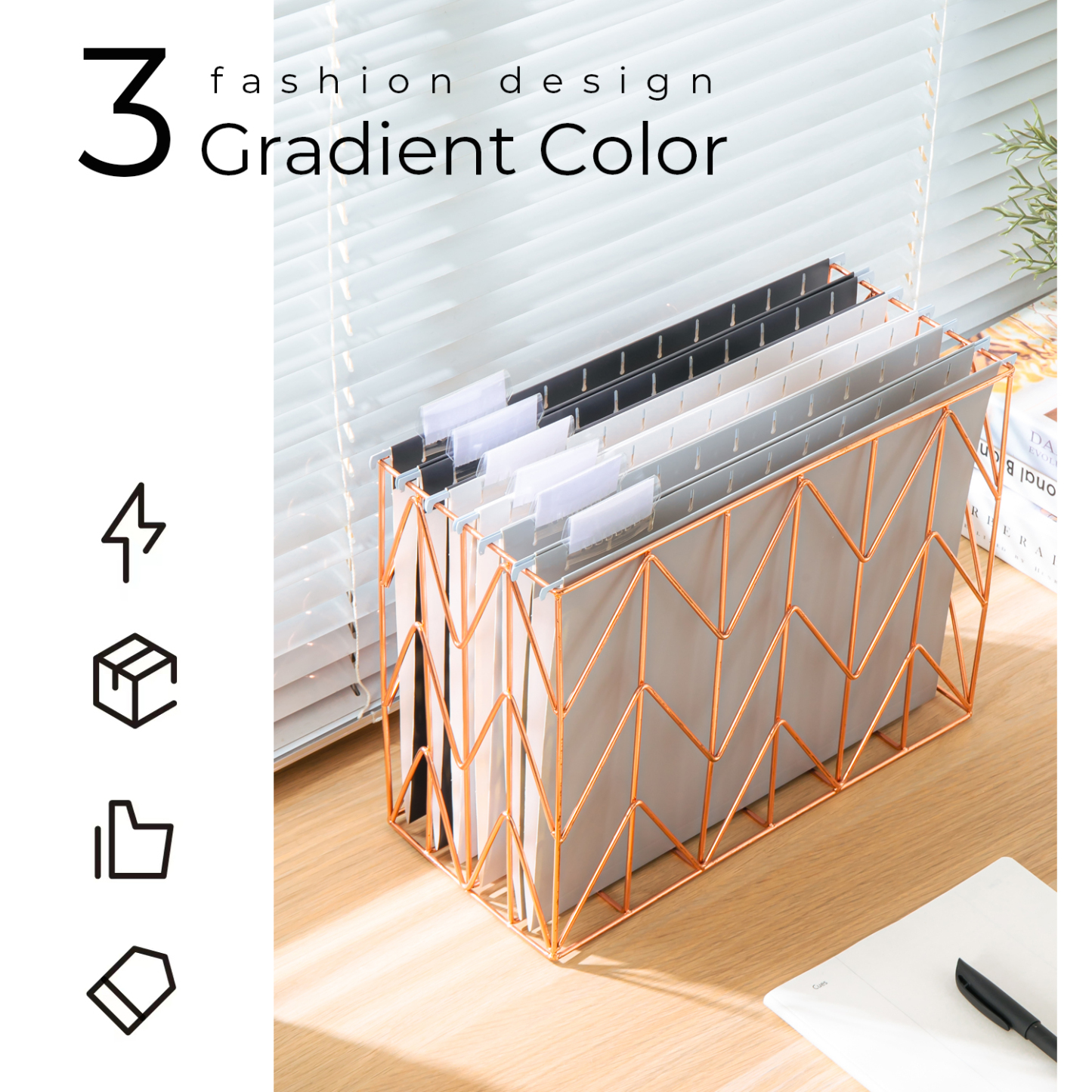 Y YOMA 6 Pack Gradient Hanging File Folders Letter Size Decorative Hanging Folder Pretty File Folder Organizer for Filing Cabinet Office Home with 1/5-Cut Adjustable Tabs, Ash Grey