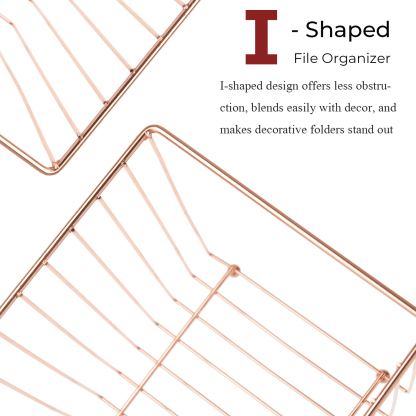 Y YOMA 1 Pack Rose Gold Desktop Hanging File Organizer | Letter Size Metal File Kit for Desk Home Office, I Shaped