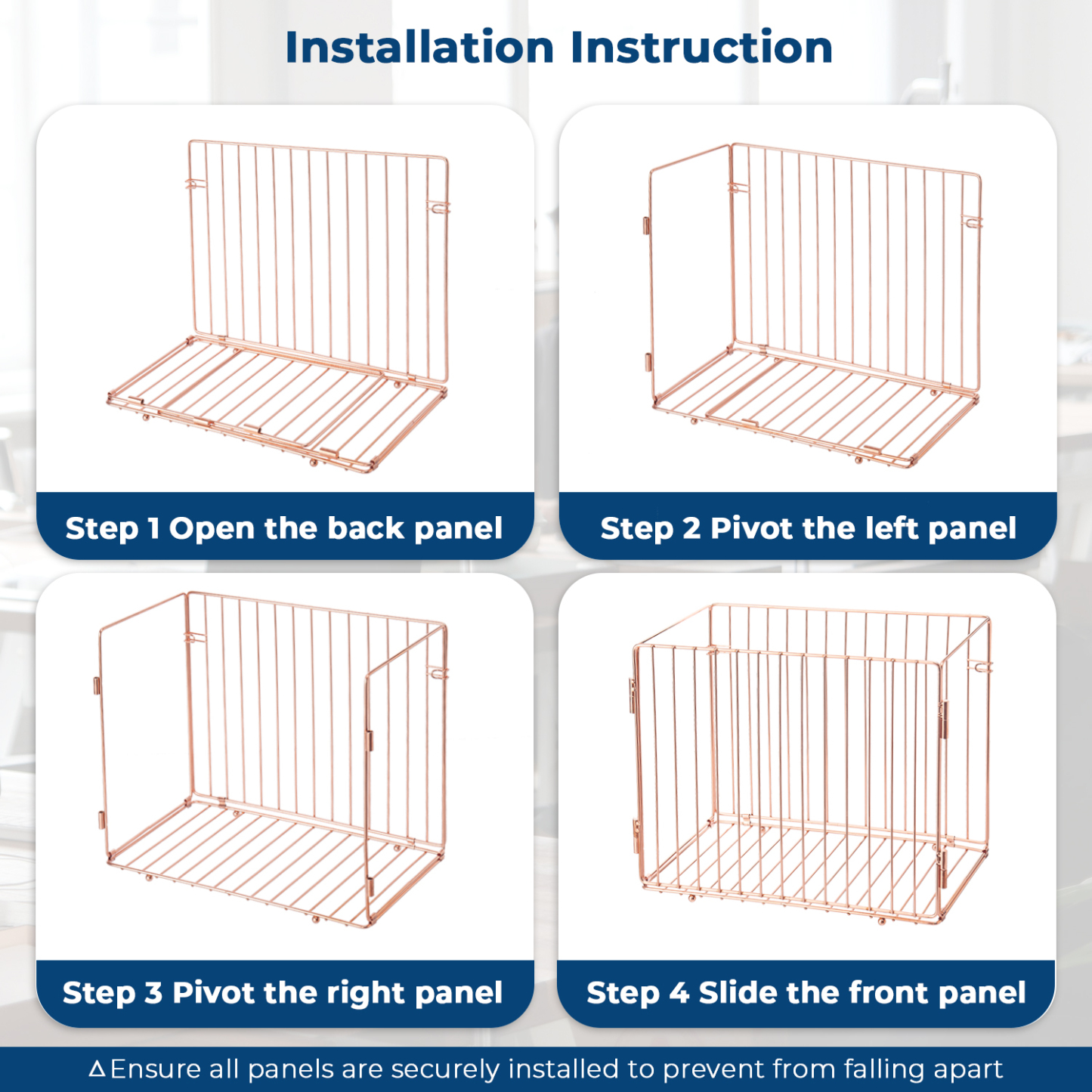 Y YOMA Hanging File Organizer, Letter Size Desk File Crate, Foldable Rose Gold Metal Storage Box for Home Office, 1 Pack