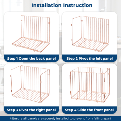 Y YOMA Hanging File Organizer, Letter Size Desk File Crate, Foldable Rose Gold Metal Storage Box for Home Office, 1 Pack