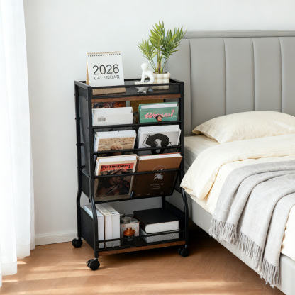 Y YOMA 8-Tier Rolling File Cart with Lockable Wheels, Dual-Sided Storage Organizer and Bookshelf, Easy Assembly Space-Saving Cart for Home, Office & Classroom