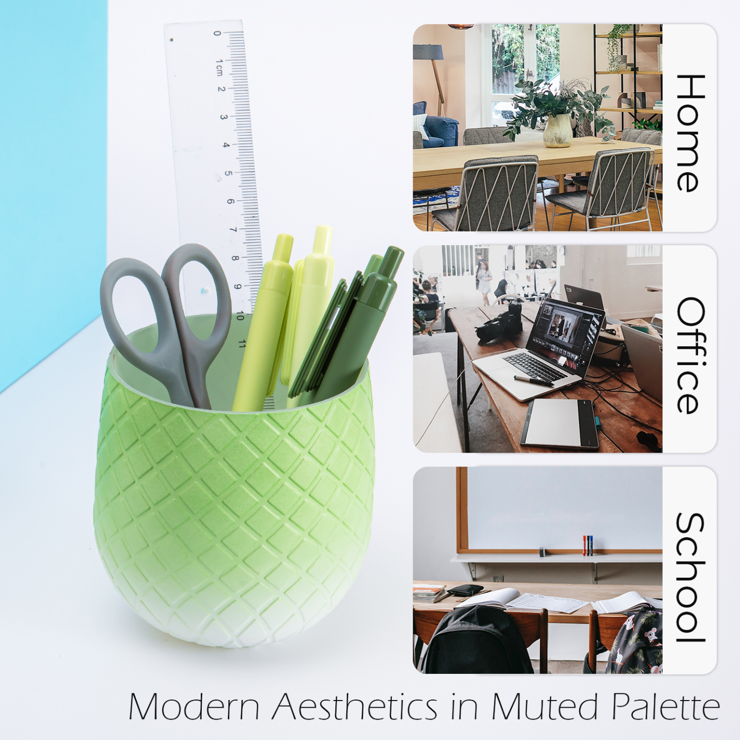 Y YOMA 1 Pack Pen Holder for Desk Cute Plastic Pencil Cup Pen Container Square Organizer Modern Aesthetic Design Desktop Storage Solution for Pens, Pencils, Marker, Makeup Brush, Gradient Green