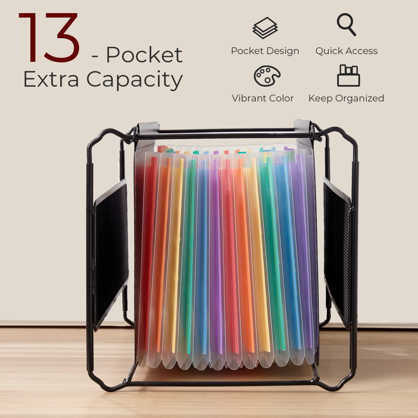 Y YOMA Legal Size - Plastic Expanding Hanging File Folders with 13 Accordion Pockets | Hook Removable Waterproof Extra Capacity for Bulky Files in School Home Office, 2 Pack