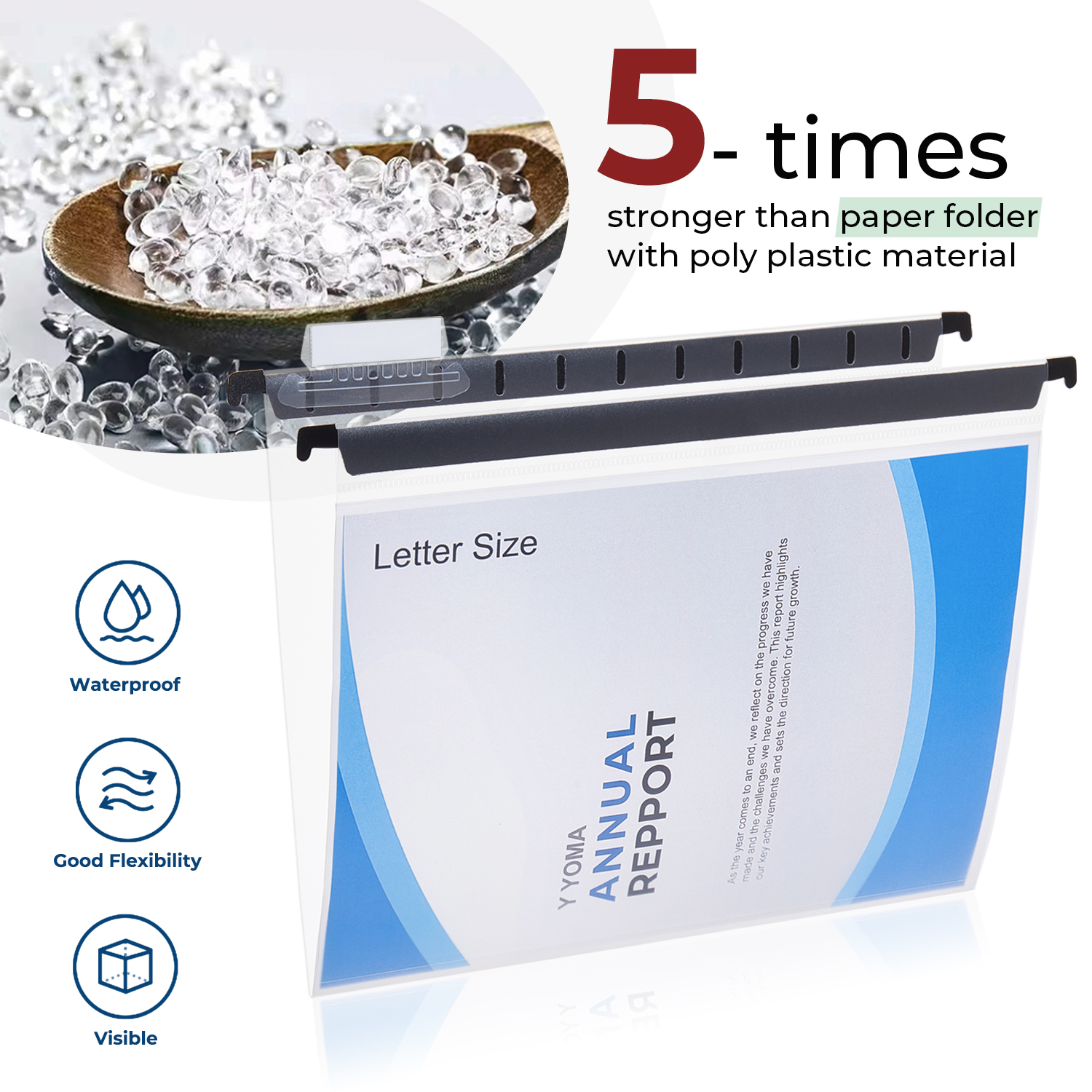 Y YOMA Plastic Hanging File Folders, Letter Size, 1” Expansion, 12 Pack Clear Reinforced Hanging Folders with Tabs Transparent Waterproof for Filing Cabinet Bulky Files Home Office 