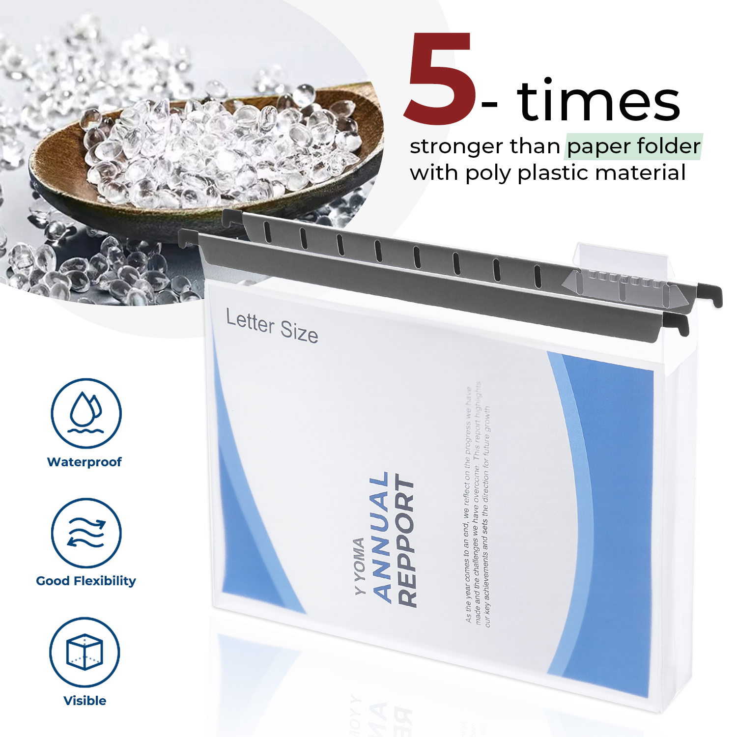 Y YOMA Plastic Extra Capacity Hanging File Folder, Letter Size, 2” Expansion, 6 Pack Clear Reinforced Expanding Hanging Folders with Tabs, Heavy Duty Waterproof Accordion for Bulky Files