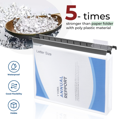 Y YOMA Plastic Extra Capacity Hanging File Folder, Letter Size, 2” Expansion, 6 Pack Clear Reinforced Expanding Hanging Folders with Tabs, Heavy Duty Waterproof Accordion for Bulky Files