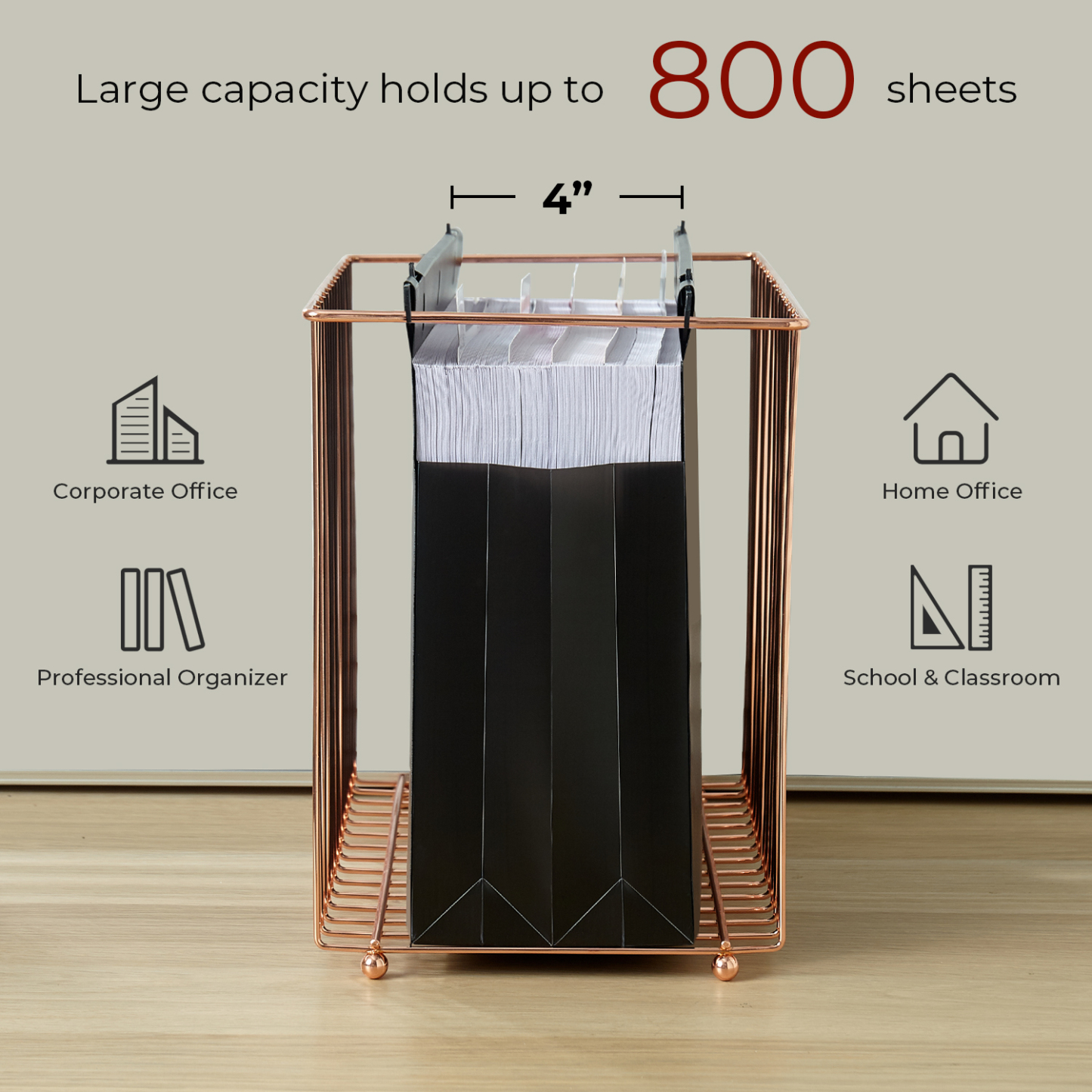 Y YOMA Plastic Extra Capacity Hanging File Folder, Letter Size, 4” Expansion, 6 Pack Black Reinforced Expanding Hanging Folders with Tabs, Heavy Duty Waterproof Accordion for Bulky Files