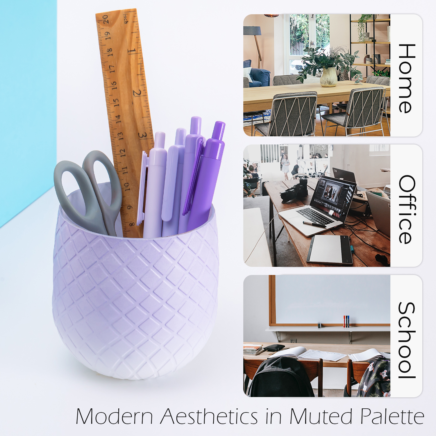 Y YOMA 1 Pack Pen Holder for Desk Cute Plastic Pencil Cup Pen Container Square Organizer Modern Aesthetic Design Desktop Storage Solution for Pens, Pencils, Marker, Makeup Brush,  Gradient Purple