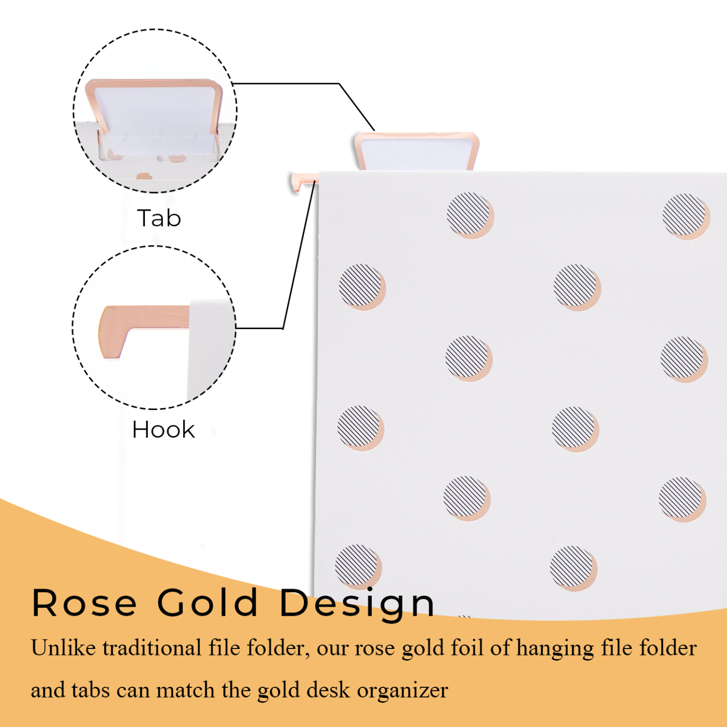 Y YOMA 12 Pack Rose Gold Hanging File Folders Letter Size Decorative File Folder Cute Pretty Hanging Folder Organizer for Filing Cabinet Office Home with 1/5-Cut Adjustable Tabs, 3 Gold Foil Design