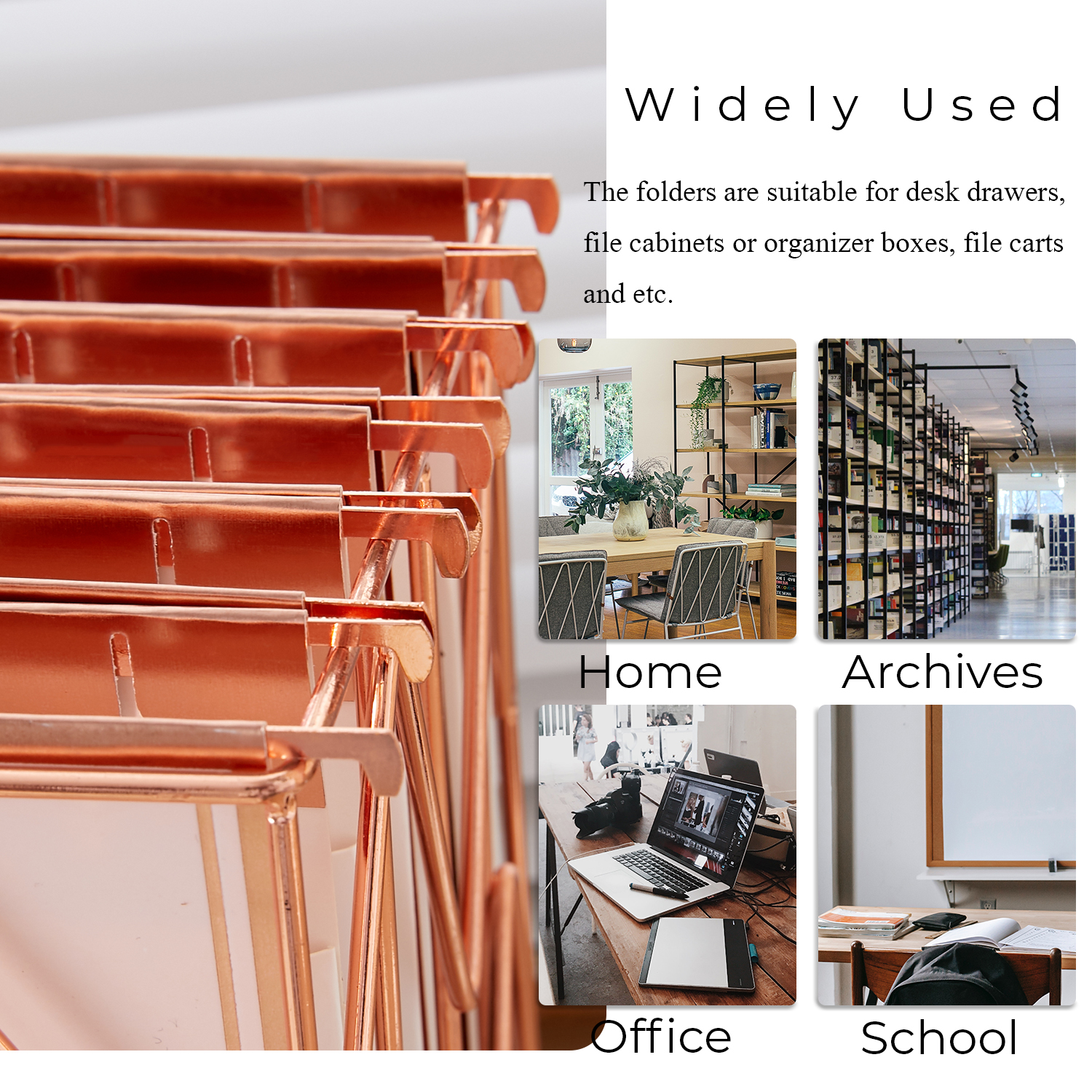 Y YOMA 6 Pack Rose Gold Hanging File Folders with Pocket Letter Size Decorative File Folder Cute Pretty Hanging Folder for Office Home School with 1/5-Cut Adjustable Tabs, Inner Storage Pockets