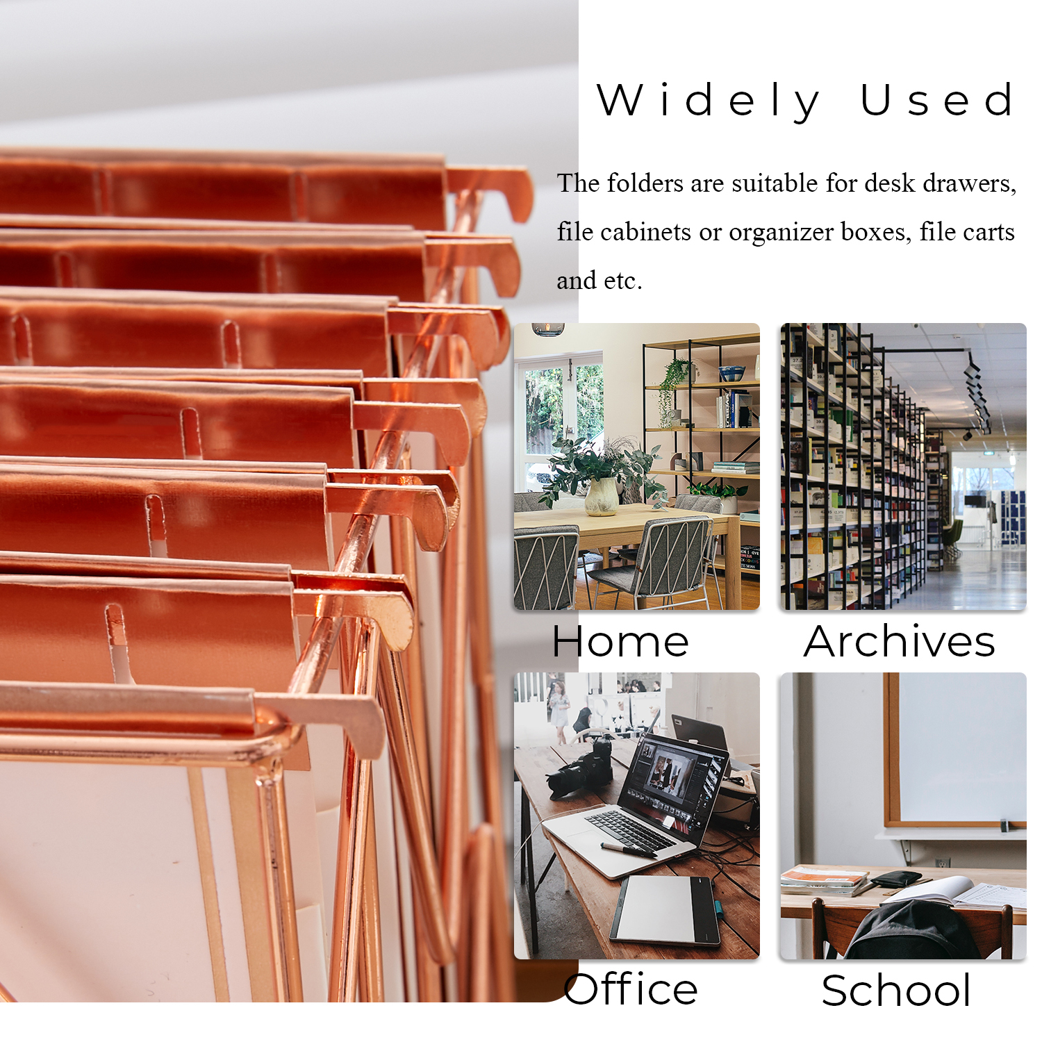 Y YOMA 6 Pack Rose Gold Hanging File Folders with Pocket Letter Size Decorative File Folder Cute Pretty Hanging Folder for Office Home School with 1/5-Cut Adjustable Tabs, Inner Storage Pockets