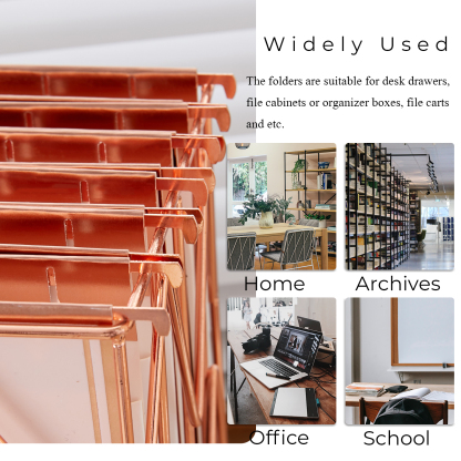 Y YOMA 6 Pack Rose Gold Hanging File Folders with Pocket Letter Size Decorative File Folder Cute Pretty Hanging Folder for Office Home School with 1/5-Cut Adjustable Tabs, Inner Storage Pockets