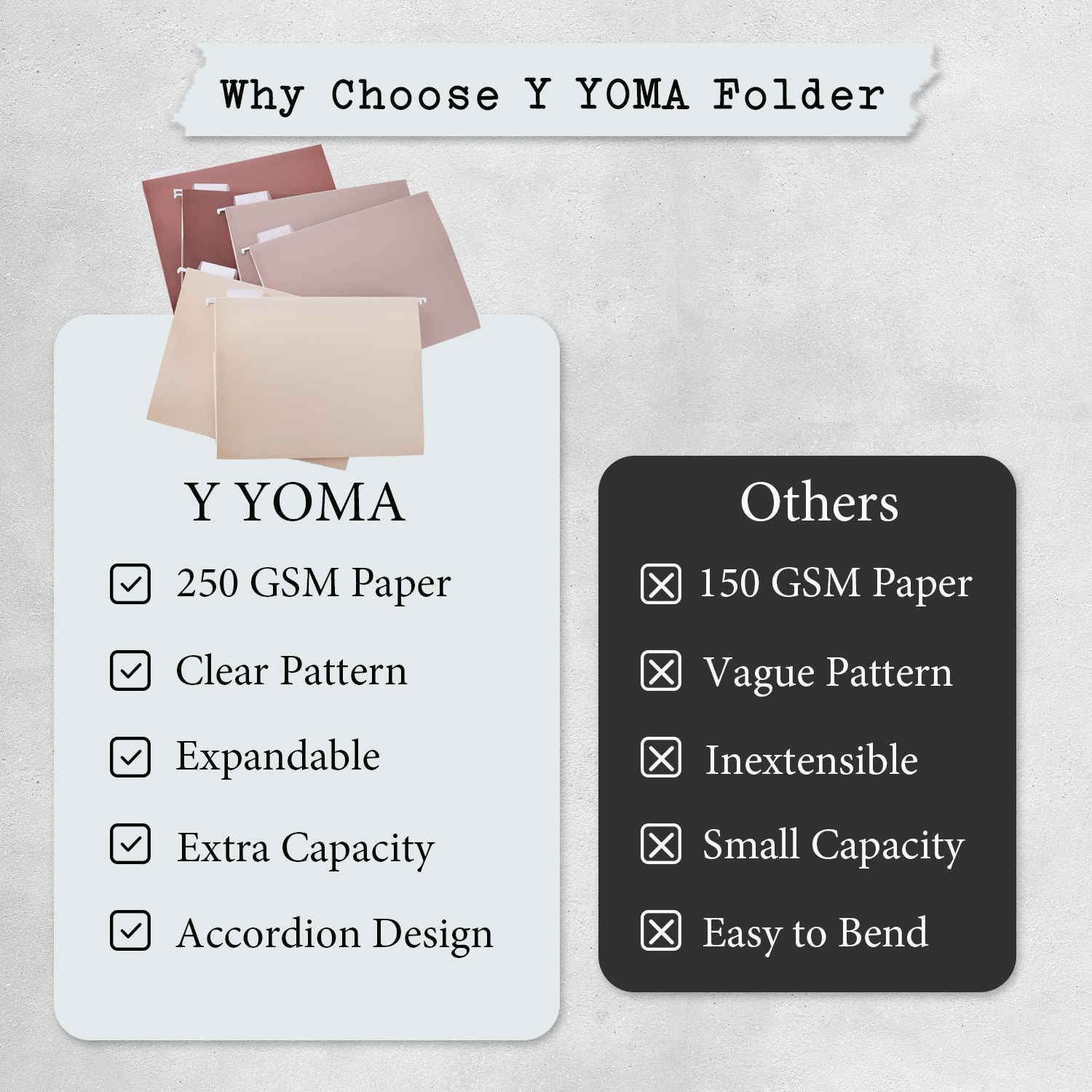 Y YOMA 6 Pack Extra Capacity Hanging File Folders Letter Size Accordion Decorative File Folder Cute Colored Hanging Folder Organizer for Office Home with 1/5-Cut Adjustable Tabs, Mocha Color