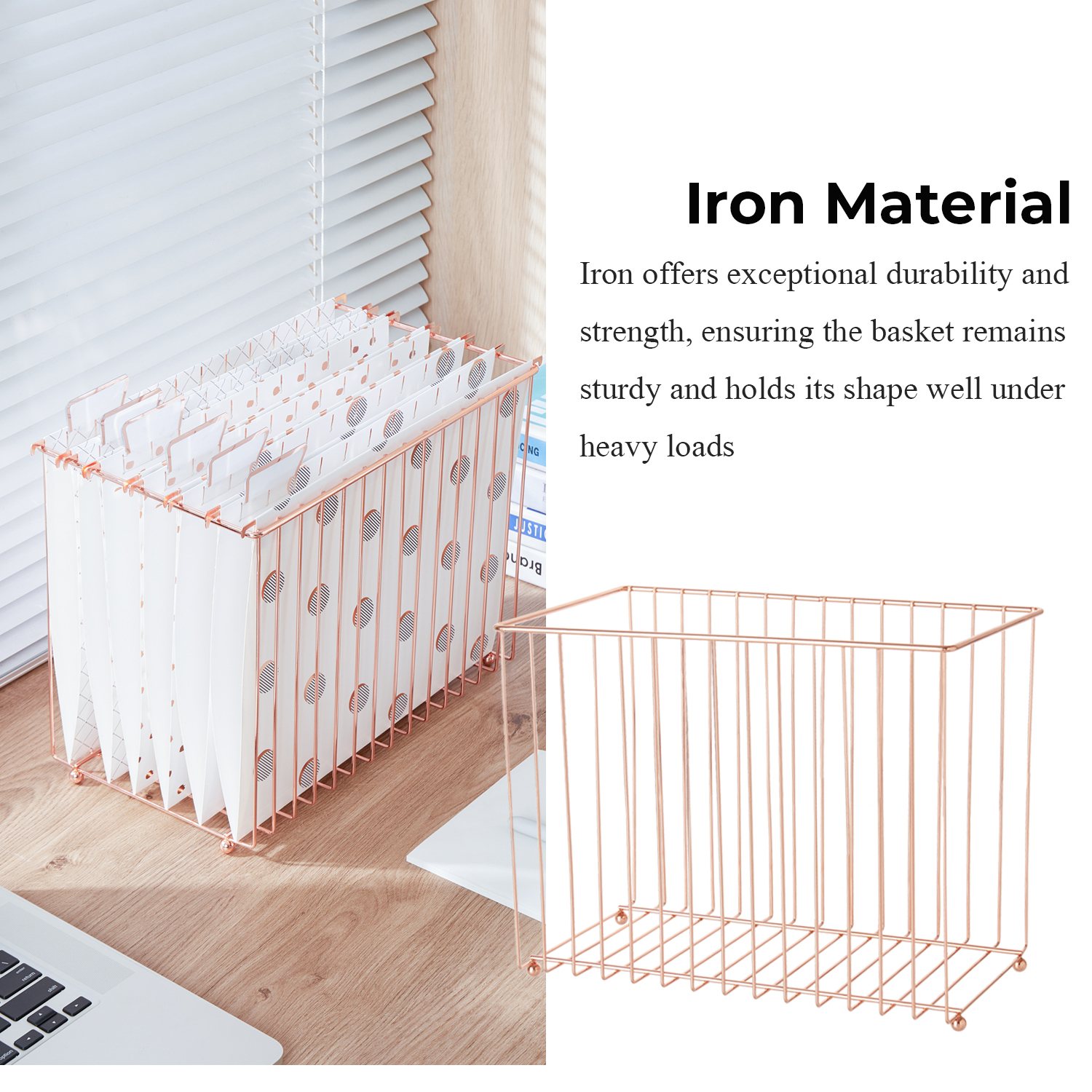 Y YOMA 1 Pack Rose Gold Desktop Hanging File Organizer | Letter Size Metal File Kit for Desk Home Office, I Shaped