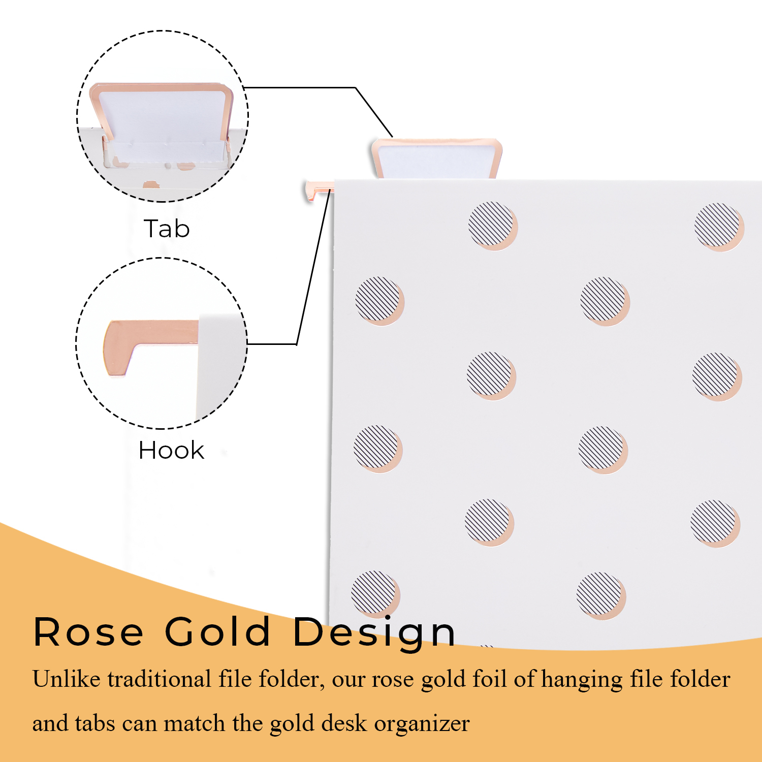 Y YOMA 1 Pack Rose Gold Desktop Hanging File Organizer | 12 Pack Rose Gold Hanging File Folders with Tabs & Insert | Letter Size Metal File Kit for Desk Home Office, I Shaped