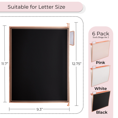 Y YOMA 6 Pack Rose Gold Hanging File Folders with Pocket Letter Size Decorative File Folder Cute Pretty Hanging Folder for Office Home School with 1/5-Cut Adjustable Tabs, Inner Storage Pockets