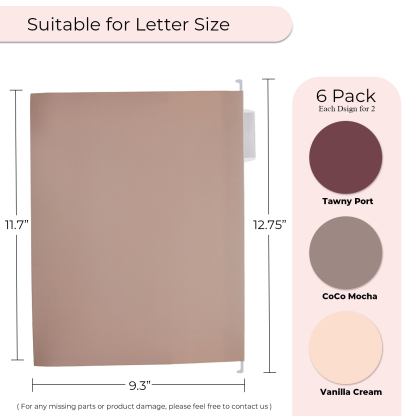 Y YOMA 6 Pack Extra Capacity Hanging File Folders Letter Size Accordion Decorative File Folder Cute Colored Hanging Folder Organizer for Office Home with 1/5-Cut Adjustable Tabs, Mocha Color