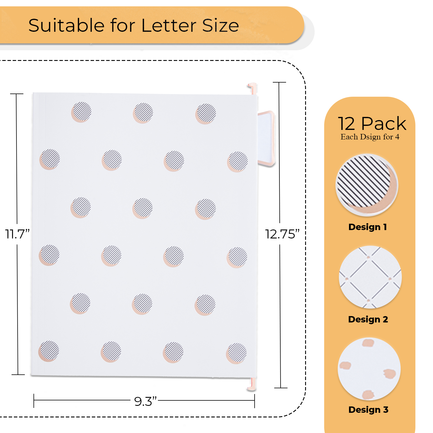 Y YOMA 12 Pack Rose Gold Hanging File Folders Letter Size Decorative File Folder Cute Pretty Hanging Folder Organizer for Filing Cabinet Office Home with 1/5-Cut Adjustable Tabs, 3 Gold Foil Design