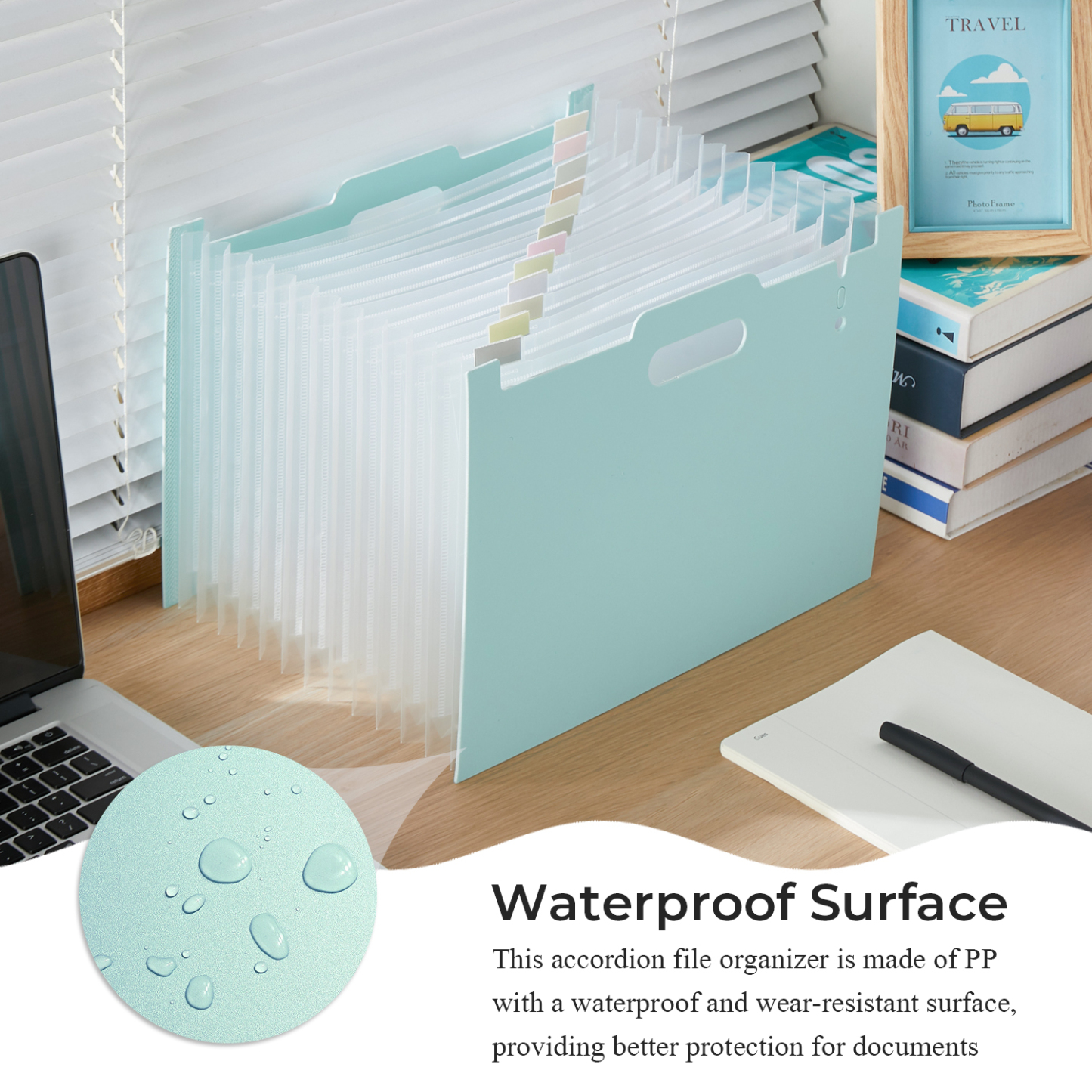 Y YOMA 2 Pack Accordion File Organizer with Handle 12 Pockets Expanding File Folder with Removable Tabs for A4 Letter Size Paper Plastic Filing Organizer Document Bill Receipt Holder, Mint Green