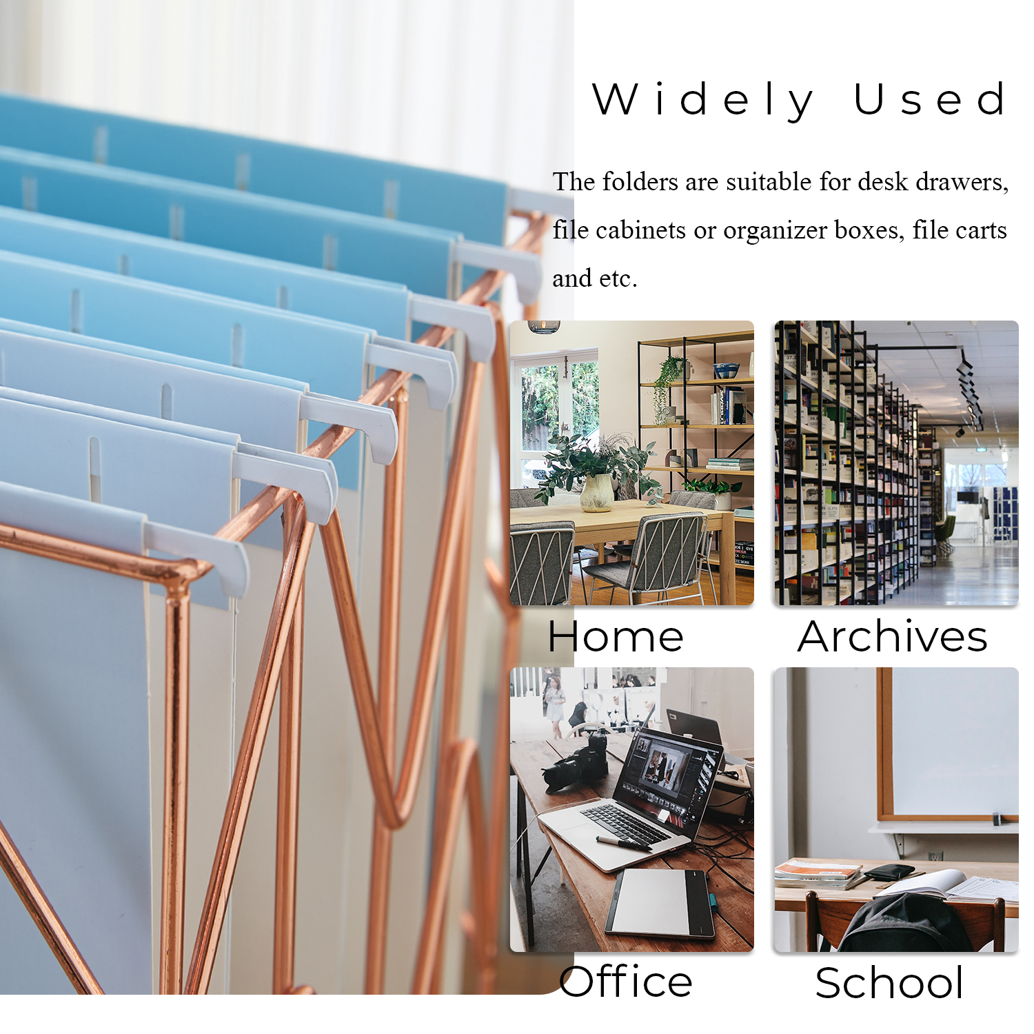 Y YOMA 6 Pack Gradient Hanging File Folders Letter Size Decorative Hanging Folder Pretty File Folder Organizer for Filing Cabinet Office Home with 1/5-Cut Adjustable Tabs, Lake Blue